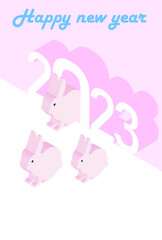 2023年卯年年賀状-シンプル3D兎西暦白色背景イラスト素材