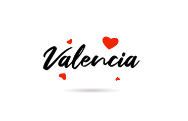 Valencia handwritten city typography text with love heart