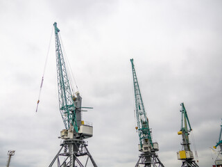 Fototapeta na wymiar Sea port cranes. Loading work. Technology in the port.