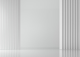 Empty stage scene template of a glossy white interior.