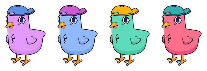 Set with cute funny pigeons. Vector birds in cartoon style isolated on white background