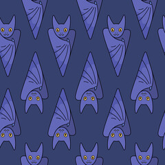 Vector fun Halloween pattern with cute bats. Background for notebooks, sketchbooks and notepads in cartoon style in dark colors
