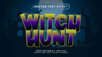 Witch hunt halloween editable text effect with moon and blue background