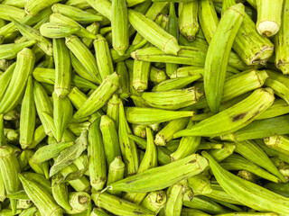 Organic fresh okra on dispay at supermarket