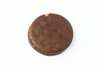 chocolate biscuits isolated on white. Copy Space