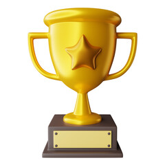 3d front view rendering illustration gold trophy with stars and label coated in good for awarding design theme