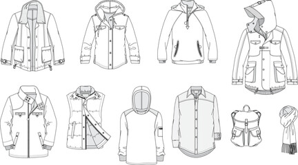 Men's Outerwear. Technical drawing of men's clothes.