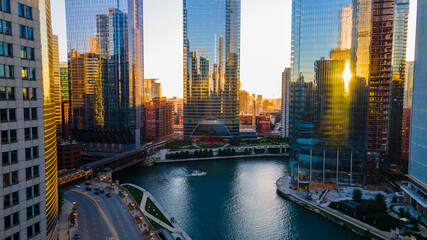 Chicago, IL USA September 1 2022: establishing aerial drone footage of Chicago downtown during...