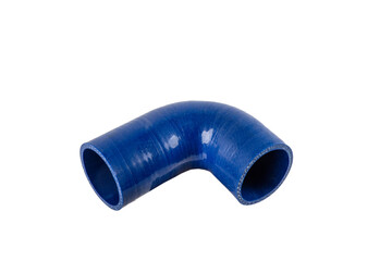 the pipe of the intercooler of the truck is blue, isolated on a white background . A set of parts.