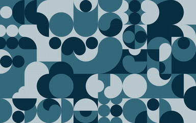 Naklejka premium Monochromatyczna kompozycja - mozaika z geometrycznymi kształtami, kwadratami, elipsami. Powtarzający się wzór w stylu neo geometry do zastosowania jako tło do projektów.