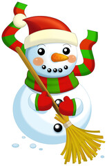 cartoon scene with happy snowman isolated illustration for children