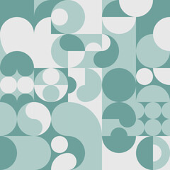 Monochromatyczna kompozycja - mozaika z geometrycznymi kształtami, kwadratami, elipsami. Powtarzający się wzór w stylu neo geometry do zastosowania jako tło do projektów.