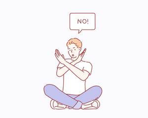 man is showing a gesture no. Hand-drawn style vector design illustrations.