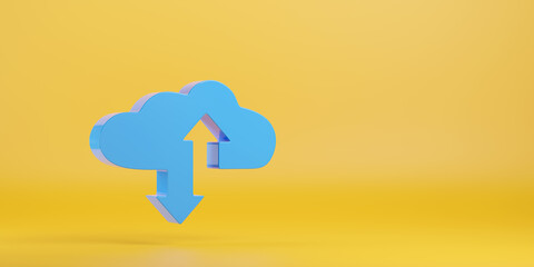 Blue cloud shape with up and down arrows with copy space. Internet concept. d illustration.