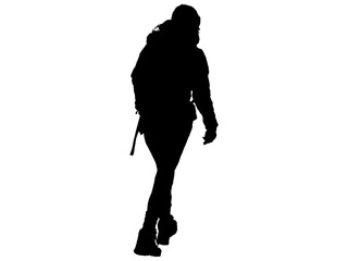 ハイキングをする女性シルエット1