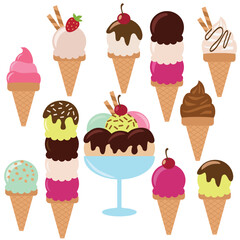 ice cream set vector cartoon illustration