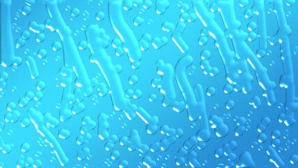 Abstract blue frosted glass background with splash rain drops. Modern Futuristic art. Fresh fruty holographic background with cool gradients. Splash soda soft drink background