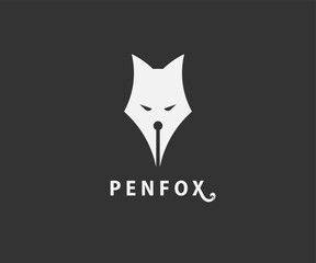 pen in the shape of a fox. abstract fox head logo design