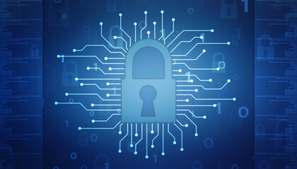 Digital Padlock on abstract technology background, Technology security concept. Modern safety digital background. Protection system, Cyber Security and safety information, personal data concept