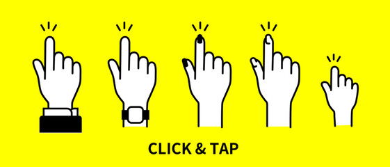 指でタップする・指でクリックする・指差す動作のベクターイラスト