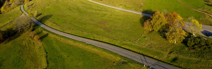 Alpine road in the Vosges mountains. Aerial view