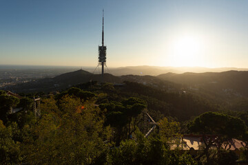 Barcelona, Spain - November 3 2019: Collserola Tower, the highest point in Barcelona, is a tower...