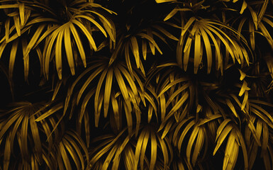 Gold leaves background with dark tones. Gold leaf texture nature background. tropical leaf concept