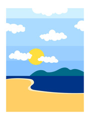 Beautiful mountain and seashore landscape vector illustration.