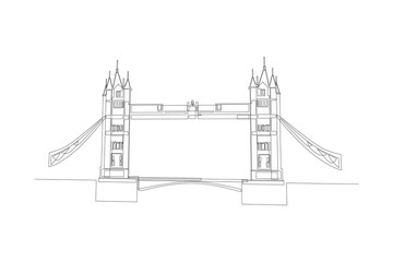 Continuous one line drawing Tower Bridge in London. Landmark concept.  Single line draw design vector graphic illustration.