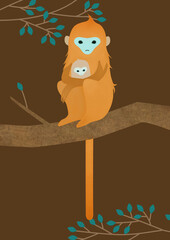 枝の上の親子ザル