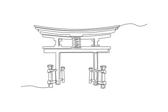 recommend clip art: Continuous one line drawing Tori gate in Japan. Landmark concept. Single line draw design vector graphic illustration.