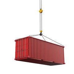 red container with hook isolated on white background