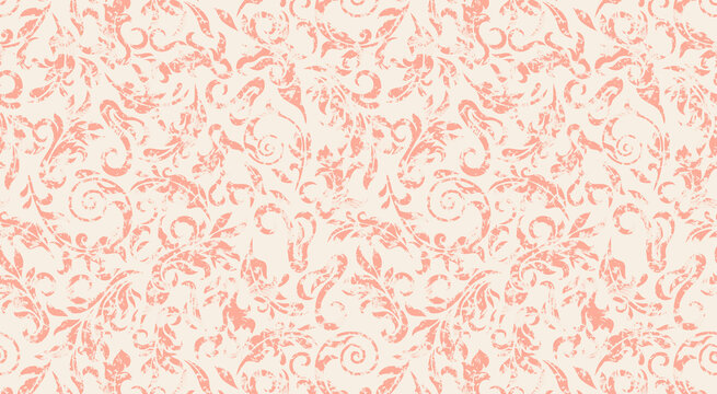 The seamless white lace fabric on a pink background. The subtle pattern of twigs and leaves. illustration