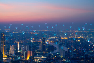 Smart city dot point connect with gradient line, connection technology metaverse concept. Bangkok,...