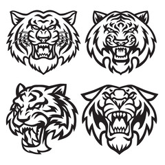 Tiger Head Logo Set Collection Design Icon Illustration 