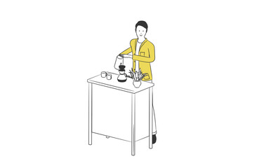 コーヒーを淹れる男性のシンプルなイラスト
