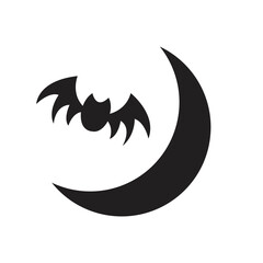 Vector witch moon, bat icon , sign symbol on white background. Flat design style.