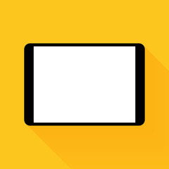 Black tablet with empty screen on yellow background, Vector.