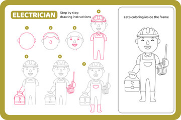 how to draw electrician profession tutorial vector