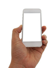 hand holding cell phone show on transparent background png file