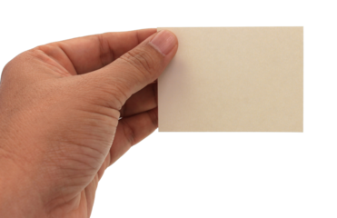 hand holding blank business name card on transparent background png file