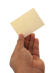 Fototapeta premium hand holding blank business name card on transparent background png file