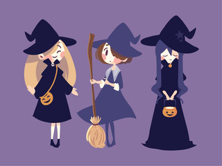 Obraz na płótnie Canvas set of halloween witches