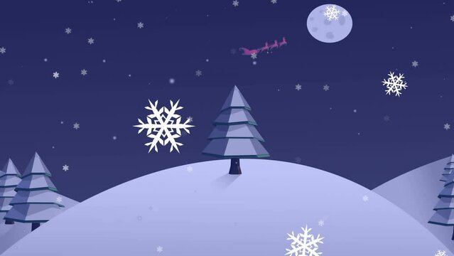 Animation of night winter scenery
