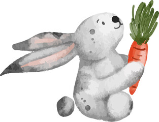 Watercolor bunny Happy Easter bunnies design. Easter Rabbit