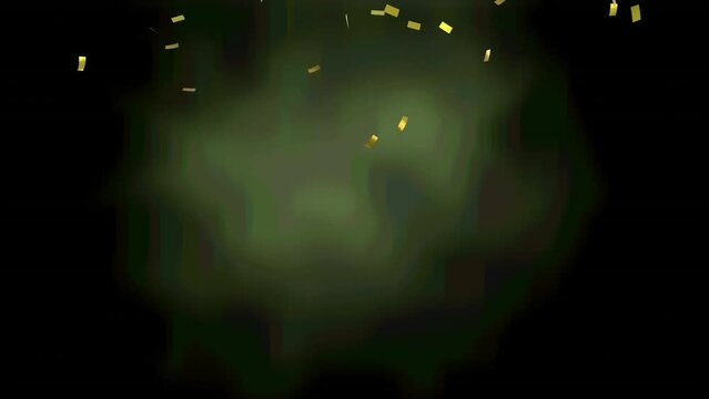 Animation of gold confetti over green background