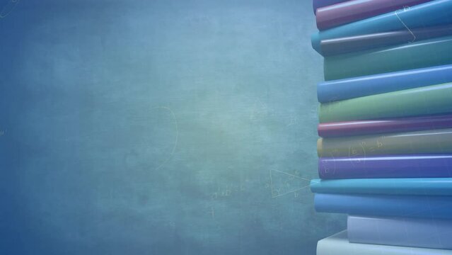 Animation of mathematical equations over stack of books