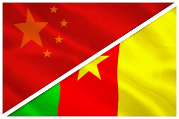 Close-up of Chinese and Cameroon flags
