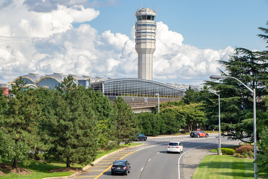 Highway, Airport Terminal, and Air Traffic Control Tower in Virginia, USA