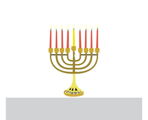 Happy Hanukkah, Jewish Festival of Lights scene with people, happy families with children. Happy Hanukkah lettering in Hebrew. Original Hebrew font logo with Hanukkah menorah (candelabra) for postcard